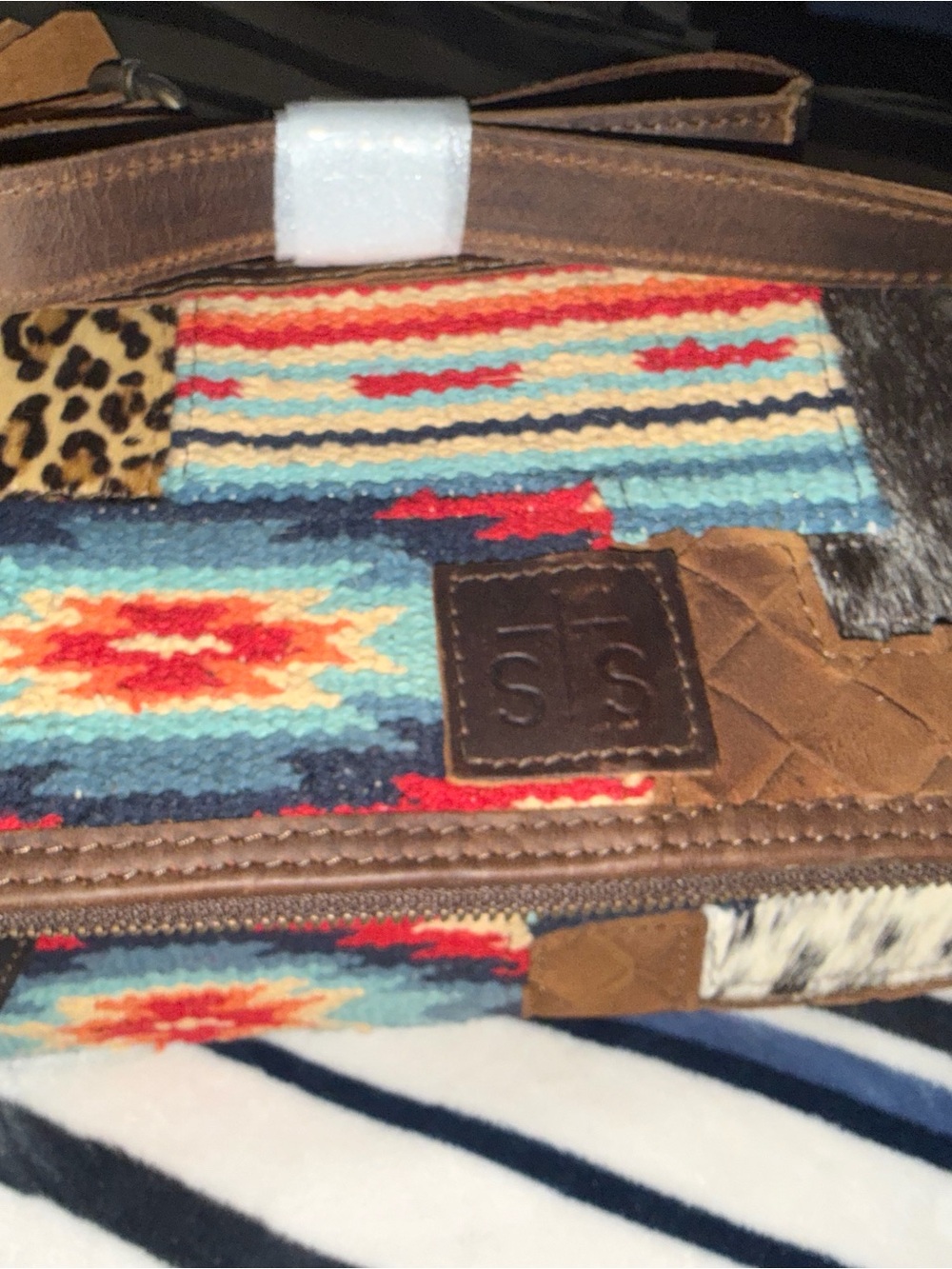 STS Ranchwear Multicolor Aztec Cosmetic Case with Brown Leather Trim